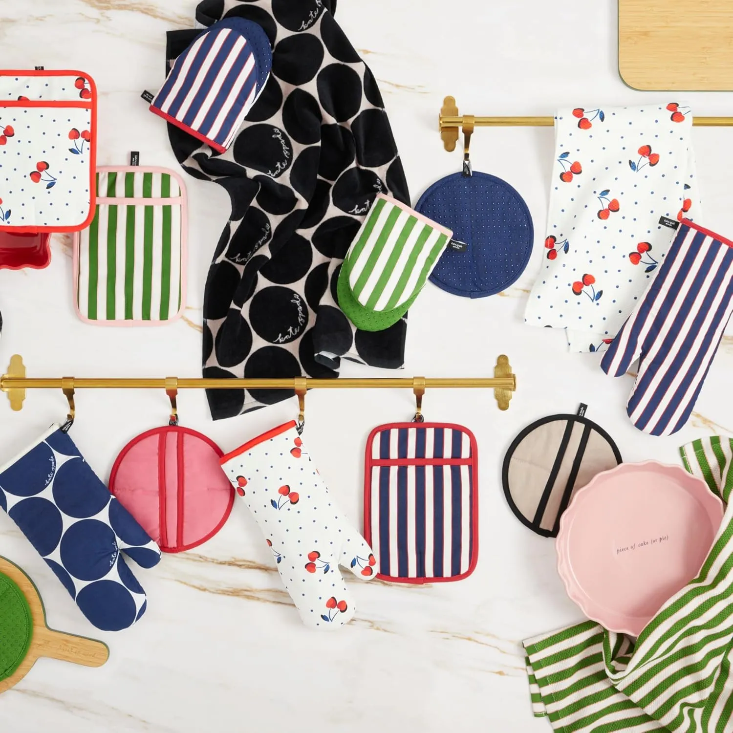 Kate Spade New York Joy Dot Kitchen Towels 2-Pack Set, Absorbent 100% Cotton Velour, Green/Cream, 17"x28"