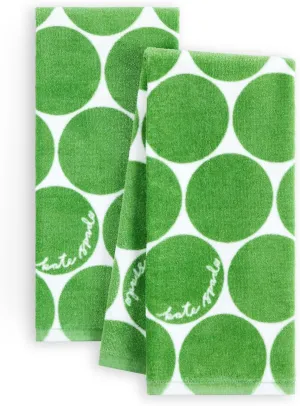 Kate Spade New York Joy Dot Kitchen Towels 2-Pack Set, Absorbent 100% Cotton Velour, Green/Cream, 17"x28"