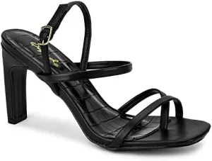 Kaylee Heels for Women Sand Faux Leather Sling Back Sandals,Black,10