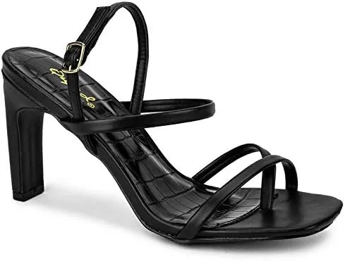 Kaylee Heels for Women Sand Faux Leather Sling Back Sandals,Black,10