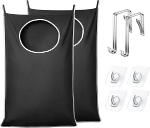 KEEPJOY 2 Pack Door Hanging Laundry Hamper, XL Hanging Bag with Large Opening and 2 Hooks for Whole Family - 36.5X22.5 inch - Black (2pack)