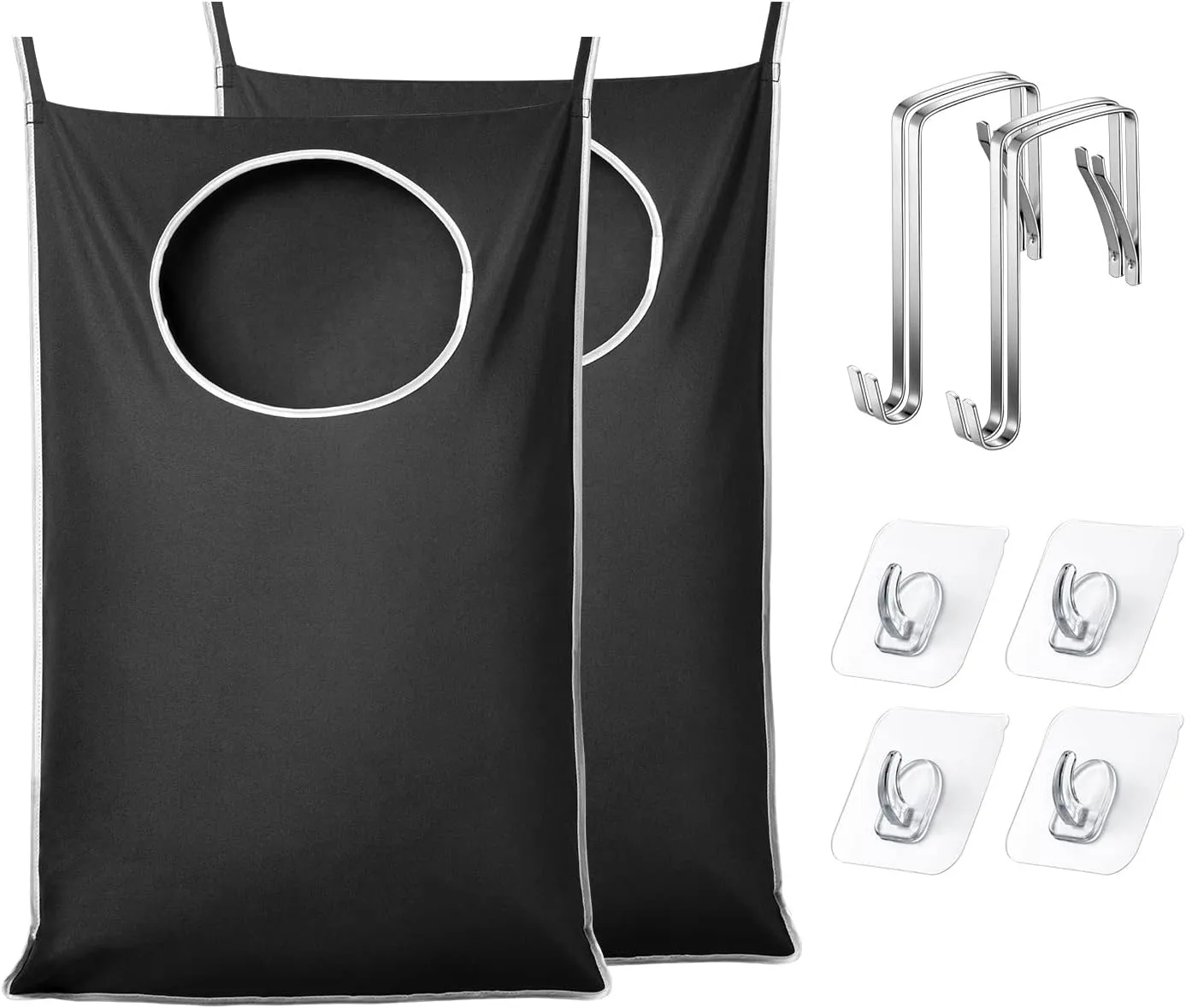 KEEPJOY 2 Pack Door Hanging Laundry Hamper, XL Hanging Bag with Large Opening and 2 Hooks for Whole Family - 36.5X22.5 inch - Black (2pack)