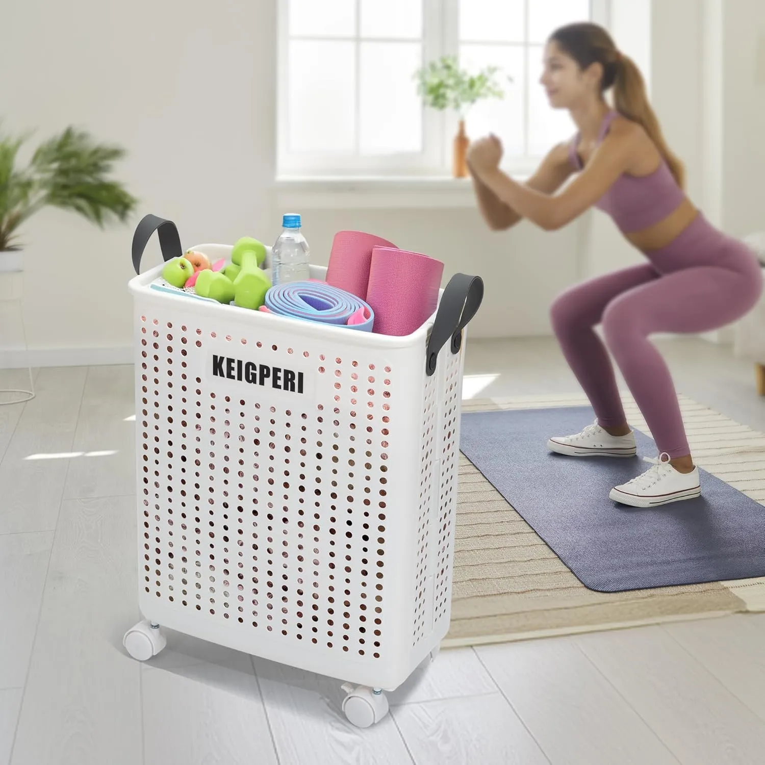 KEIGPERIcollapsible laundry baskets,laundry basket with wheels,foldable laundry basket,With wheels and handles, it is easy to move and can be folded to save space. (White, small)
