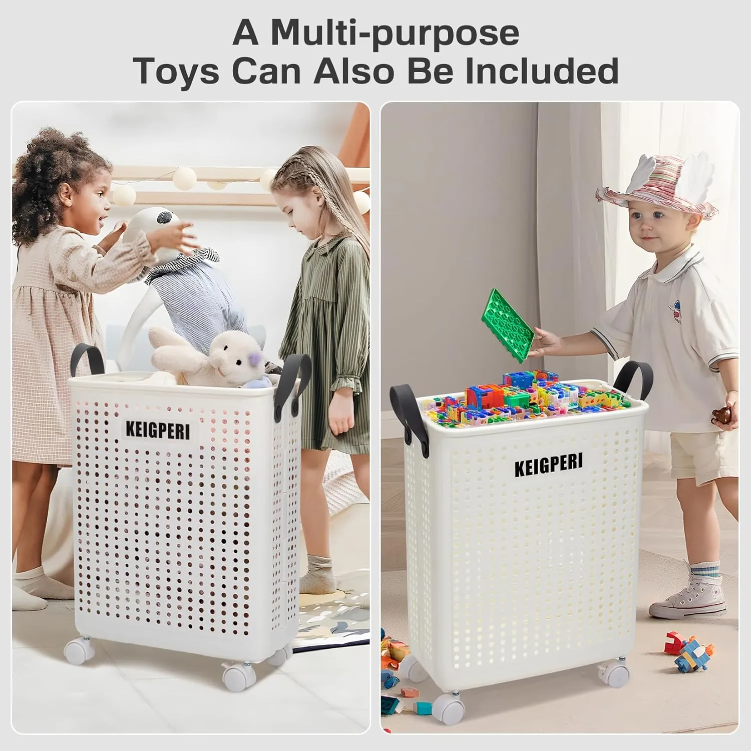 KEIGPERIcollapsible laundry baskets,laundry basket with wheels,foldable laundry basket,With wheels and handles, it is easy to move and can be folded to save space. (White, small)