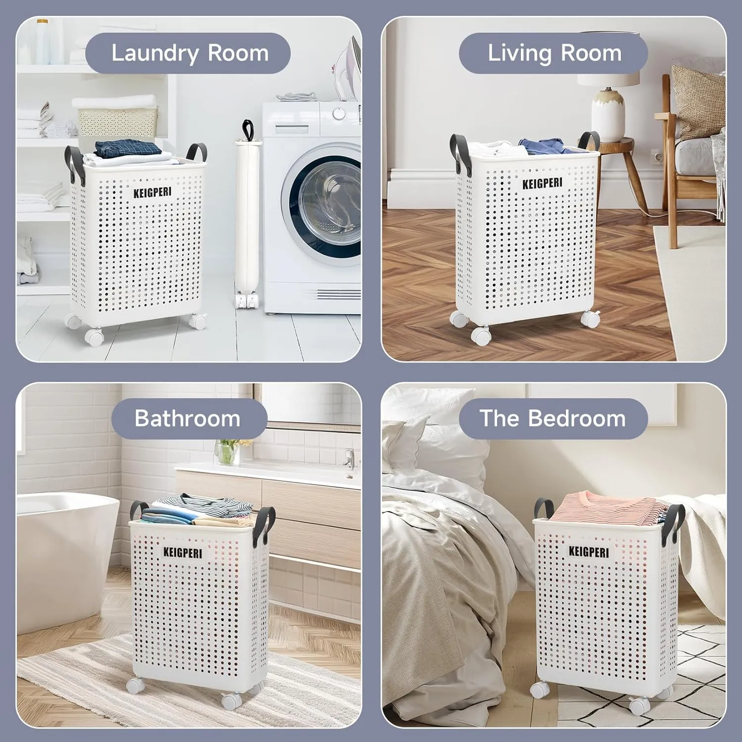 KEIGPERIcollapsible laundry baskets,laundry basket with wheels,foldable laundry basket,With wheels and handles, it is easy to move and can be folded to save space. (White, small)