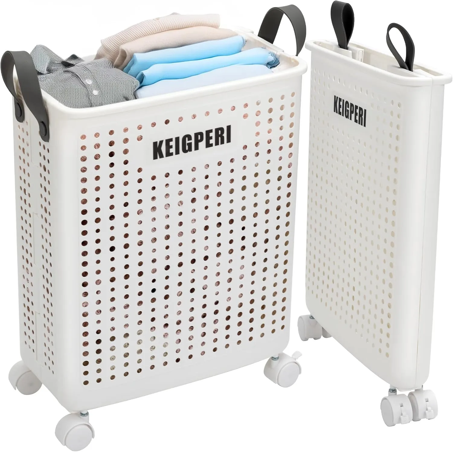 KEIGPERIcollapsible laundry baskets,laundry basket with wheels,foldable laundry basket,With wheels and handles, it is easy to move and can be folded to save space. (White, small)