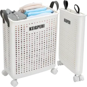 KEIGPERIcollapsible laundry baskets,laundry basket with wheels,foldable laundry basket,With wheels and handles, it is easy to move and can be folded to save space. (White, small)