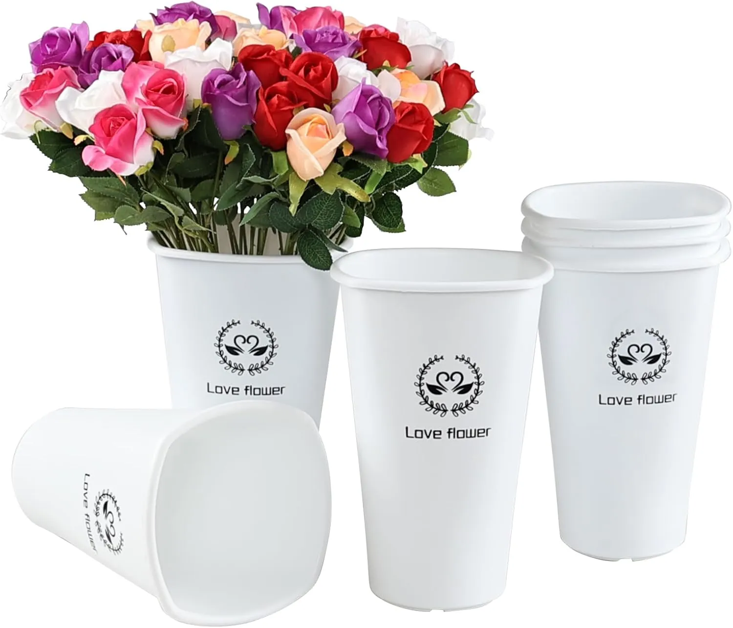 Kekow 6-Pack Plastic Flower Buckets, Flower Bucket Vases, White