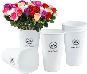 Kekow 6-Pack Plastic Flower Buckets, Flower Bucket Vases, White