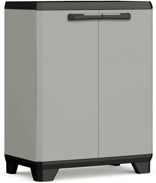 Keter 246638 Low Cabinet Planet-Recycled Plastic, Grey/Black, Cabinets, 680 x 390 x 900 mm, PP