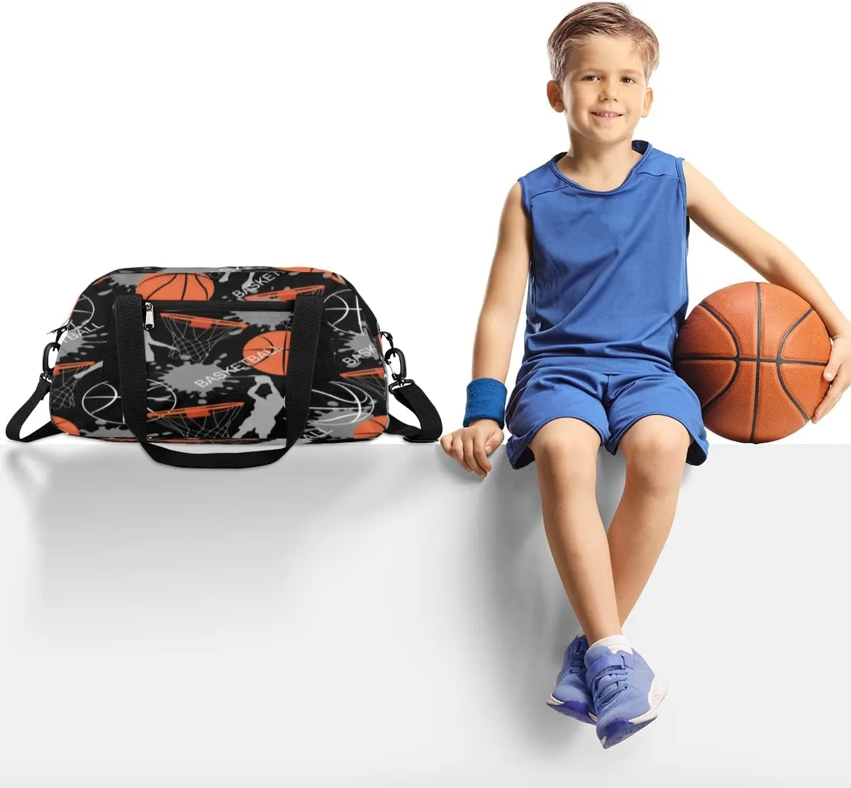 Kids Duffle Bag for Boys Girls Sport Gym Bag Kids Carry-On Bag for School Practice Ballet, Weekender Travel Duffel Bag (basketball)