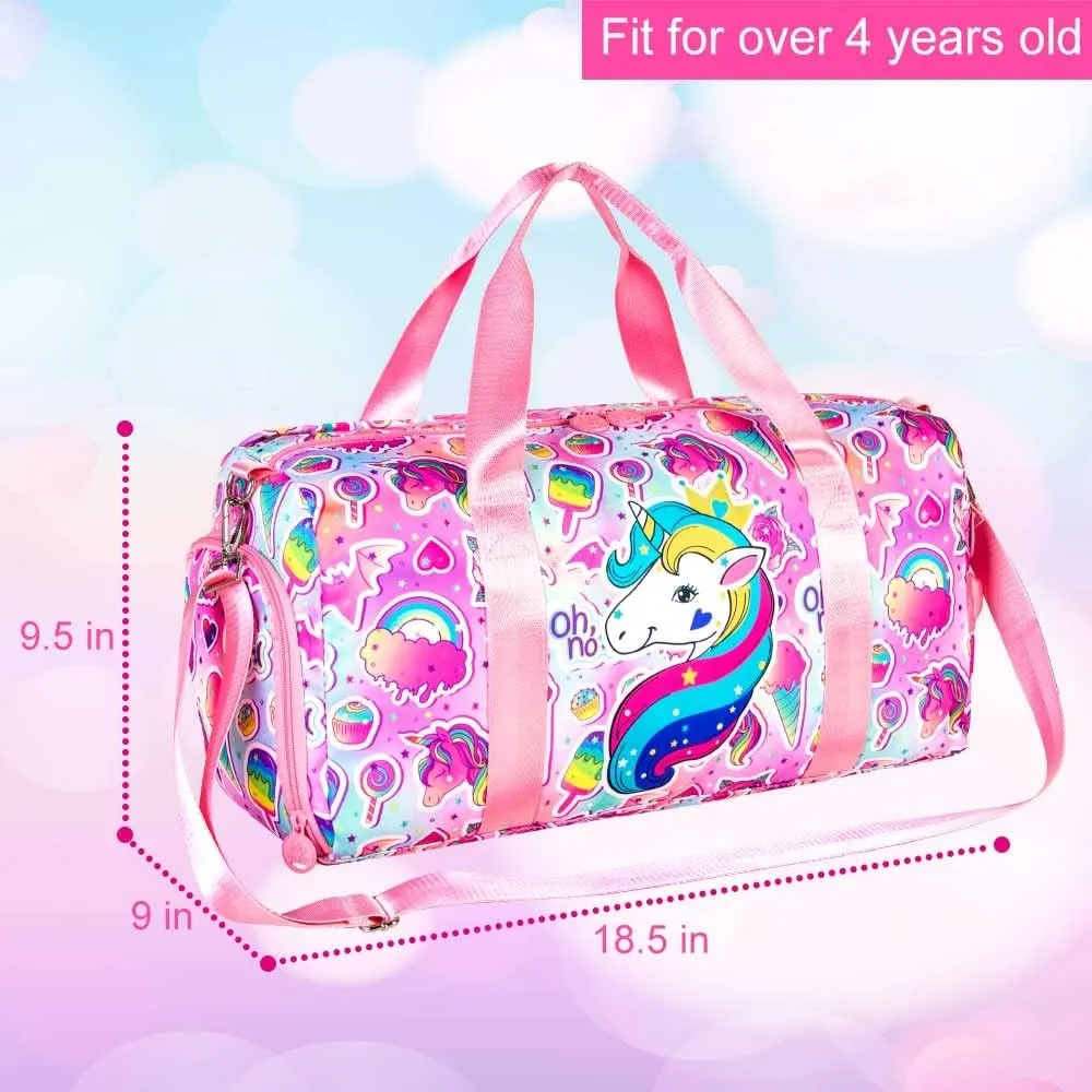 Kids Duffle Bag for Travel, Boys Girls Gym Duffel Bags with Shoe Compartment Little Kid Weekender Overnight Sports Bag Sleepover,Unicorn/Dinosaur/Mermaid
