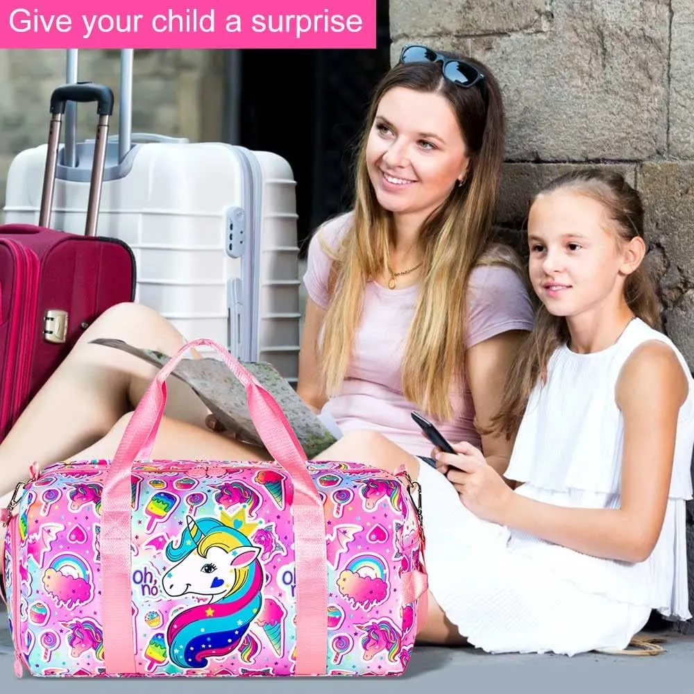 Kids Duffle Bag for Travel, Boys Girls Gym Duffel Bags with Shoe Compartment Little Kid Weekender Overnight Sports Bag Sleepover,Unicorn/Dinosaur/Mermaid