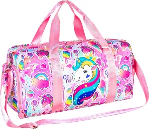 Kids Duffle Bag for Travel, Boys Girls Gym Duffel Bags with Shoe Compartment Little Kid Weekender Overnight Sports Bag Sleepover,Unicorn/Dinosaur/Mermaid