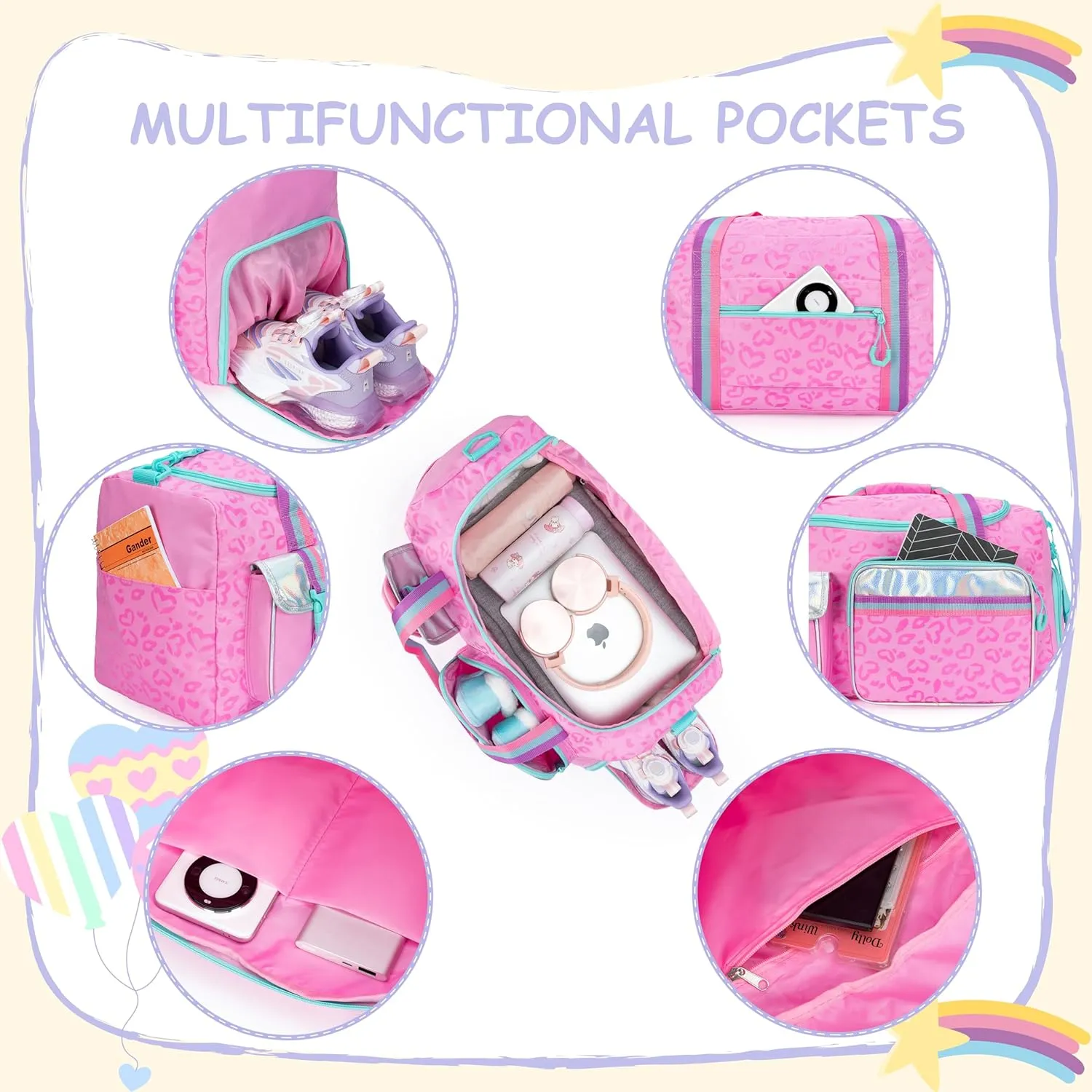 Kids Duffle Bag Girls Women Travel Bag Gifts Overnight Bags for Girls Women Tote Sleepover Gym Dance Bags for Kids with Shoes Compartment