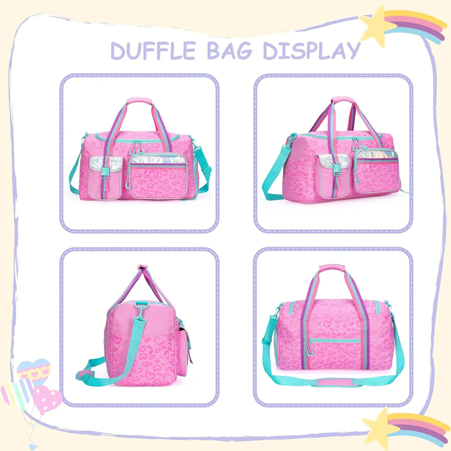 Kids Duffle Bag Girls Women Travel Bag Gifts Overnight Bags for Girls Women Tote Sleepover Gym Dance Bags for Kids with Shoes Compartment