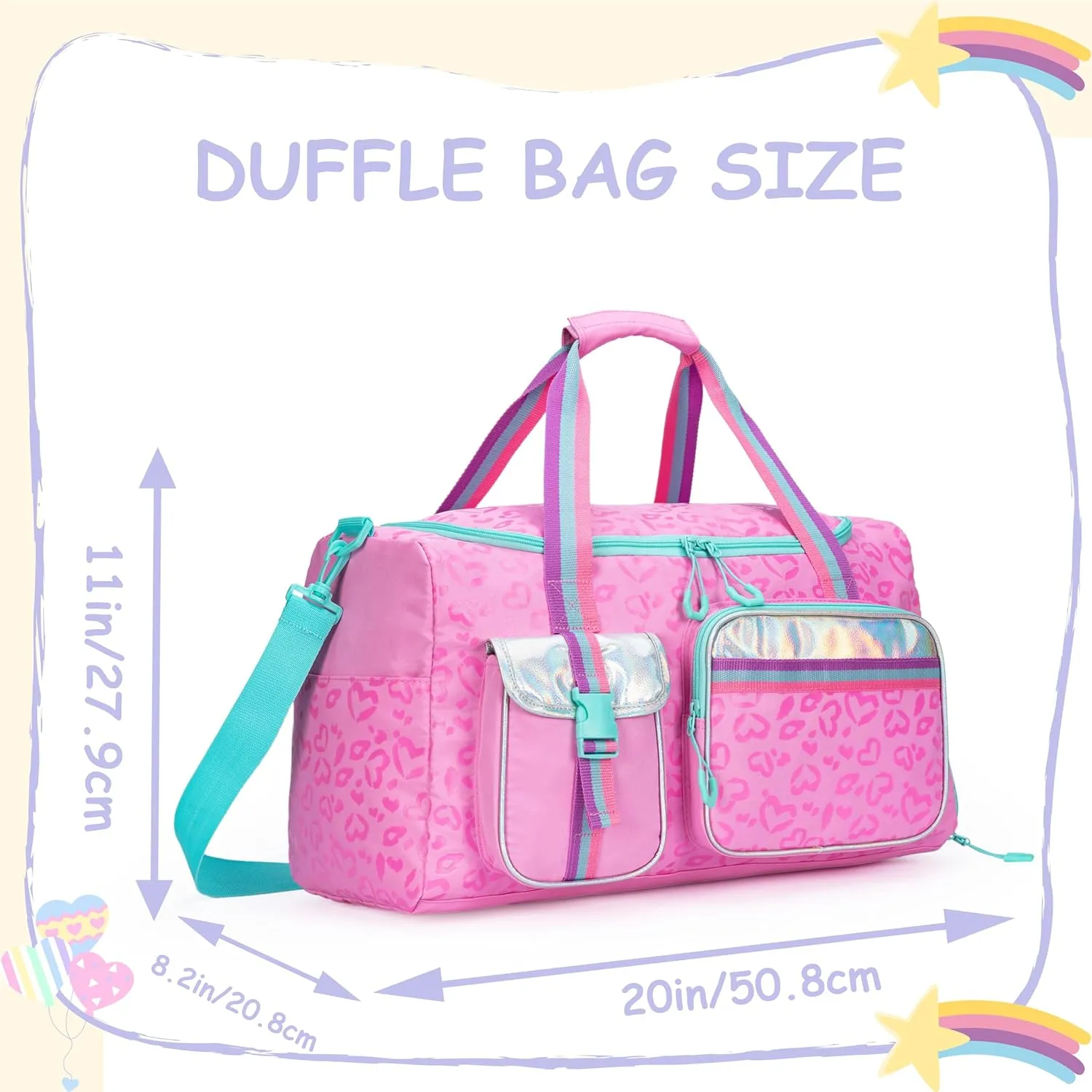 Kids Duffle Bag Girls Women Travel Bag Gifts Overnight Bags for Girls Women Tote Sleepover Gym Dance Bags for Kids with Shoes Compartment