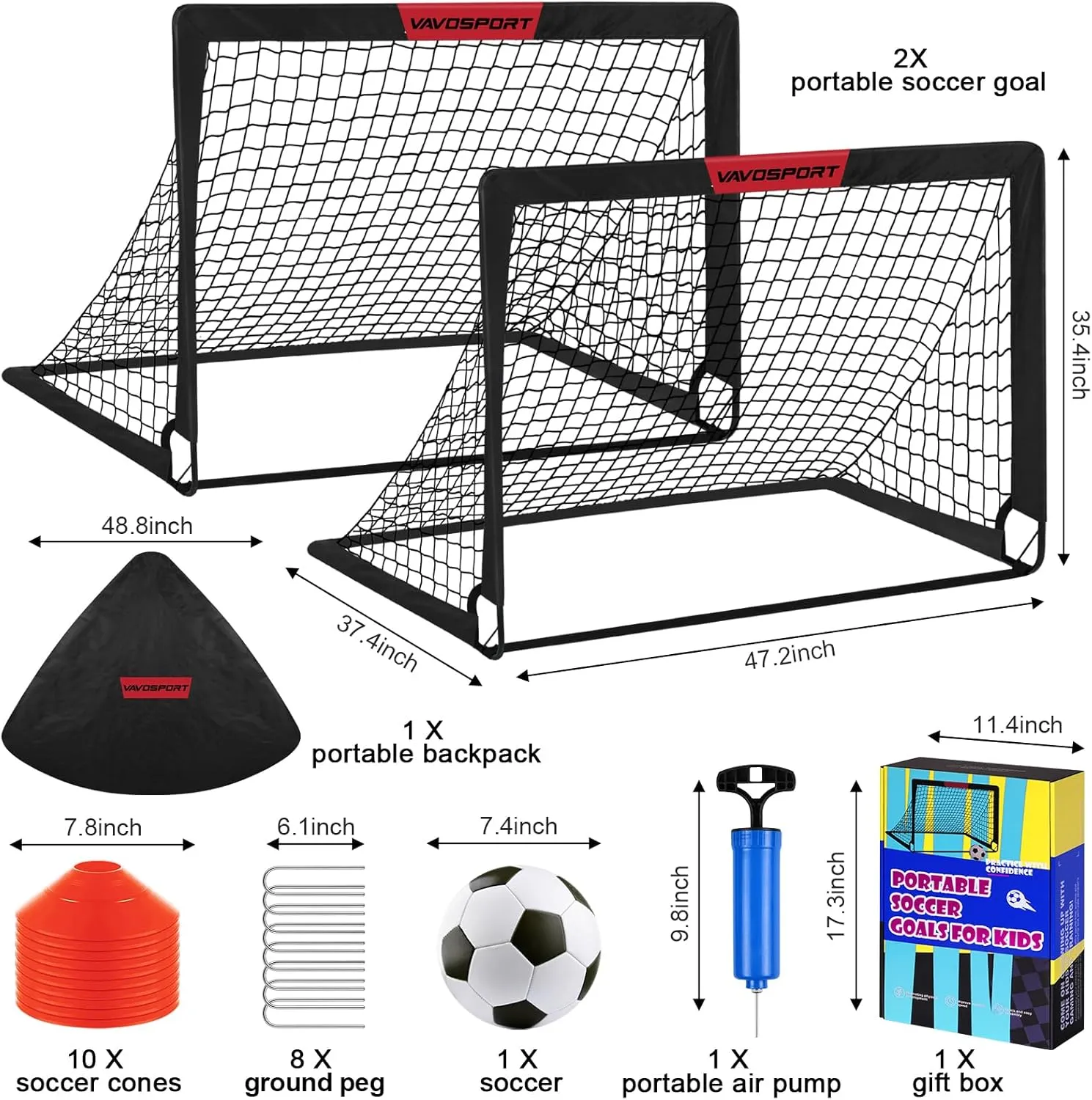 Kids Soccer Goals for Backyard Set - 2 of 4' x 3' Portable Soccer Goal Training Equipment, Pop Up Toddler Soccer Net with Soccer Ball, Soccer Set for Kids and Youth Outdoor Games, Sports, Play