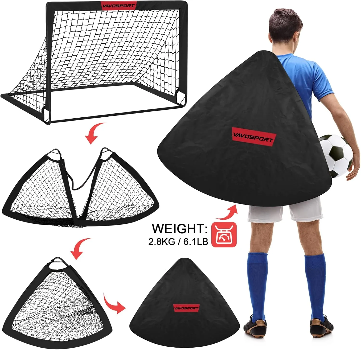 Kids Soccer Goals for Backyard Set - 2 of 4' x 3' Portable Soccer Goal Training Equipment, Pop Up Toddler Soccer Net with Soccer Ball, Soccer Set for Kids and Youth Outdoor Games, Sports, Play