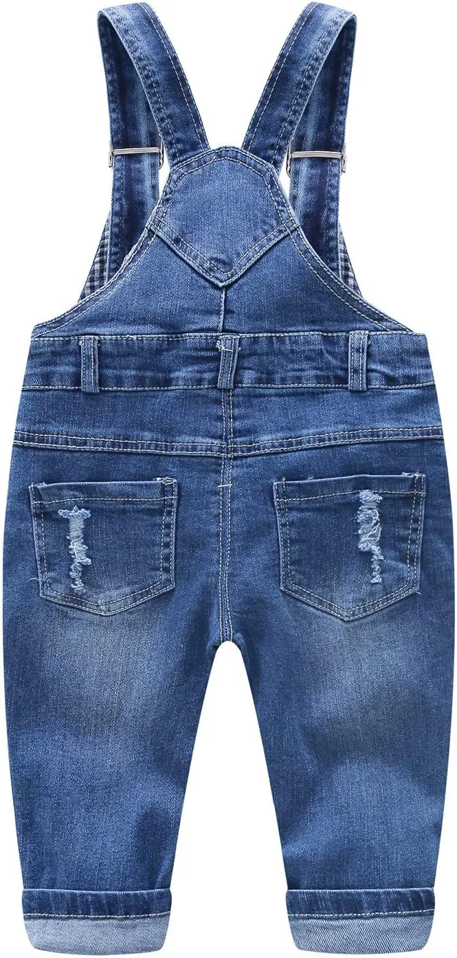 KIDSCOOL SPACE Baby Boy Girl Jean Overalls,Toddler Ripped Denim Cute Workwear