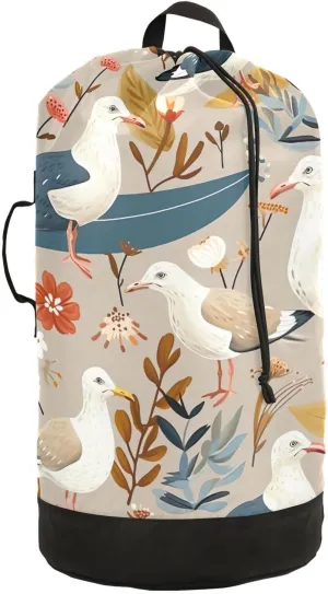 Kigai Surfing Pigeon Travel Laundry Bag Waterproof Durable Large Laundry Backpack with Handles and Drawstring Closure Machine Washable Dirty Clothes Organizer Storage Bag Laundry Hamper