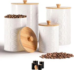 Kitchen Canisters for Countertop Set of 4 - Textured Iron Kitchen Canisters with Airtight Lids - Flour Sugar Canister Set - Flour and Sugar Containers Farmhouse - Coffee Jar for Counter - White Jar x4