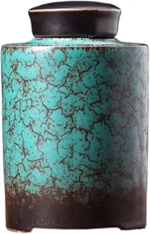 Kitchen Container Ceramics Sealed Tea Tins Home Food Storage Containers Sugar Storage Jar, Retro Chinese Style Crack Kiln Glazed Surface Tea Canister Tea Caddy Bowl, Can Store Tea/Honey/Coffee, 360ML,