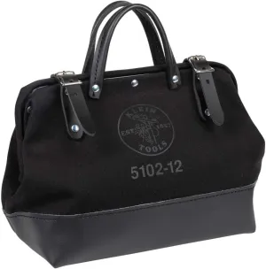 Klein Tools 510212BLK Heavy Duty Black Canvas Tool Bag, Tool Tote, Multi-Purpose Bag with Wide Hinged Opening and Leather Handles, 12-Inch