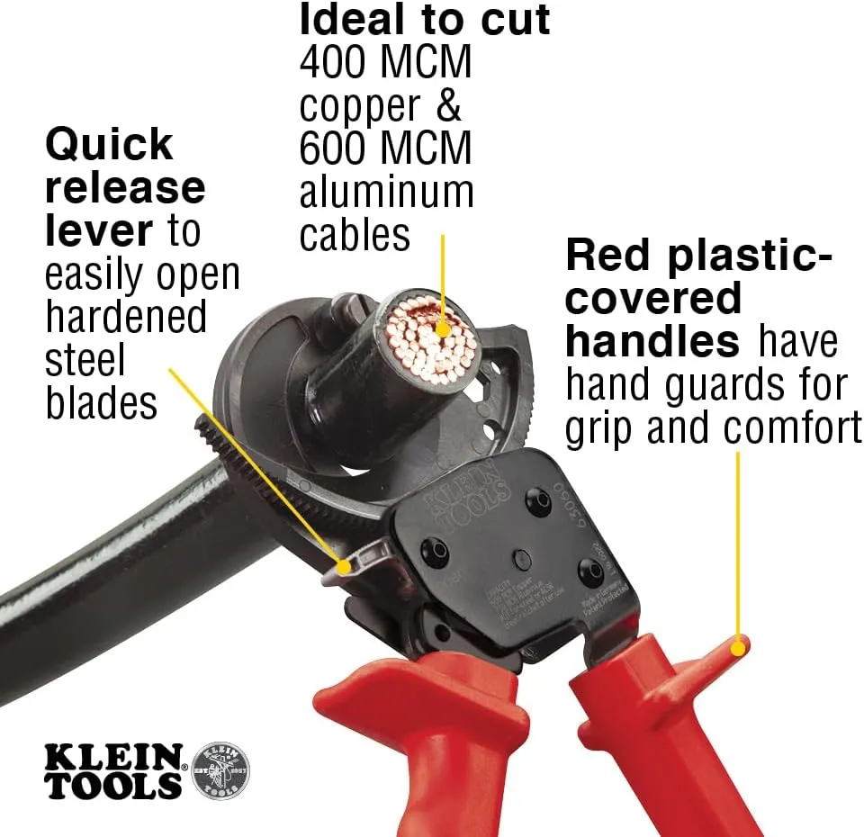 Klein Tools 63060 Cable Cutters, Ratcheting Heavy Duty Cutters for Up to 750 MCM, Great for Cable Preparation