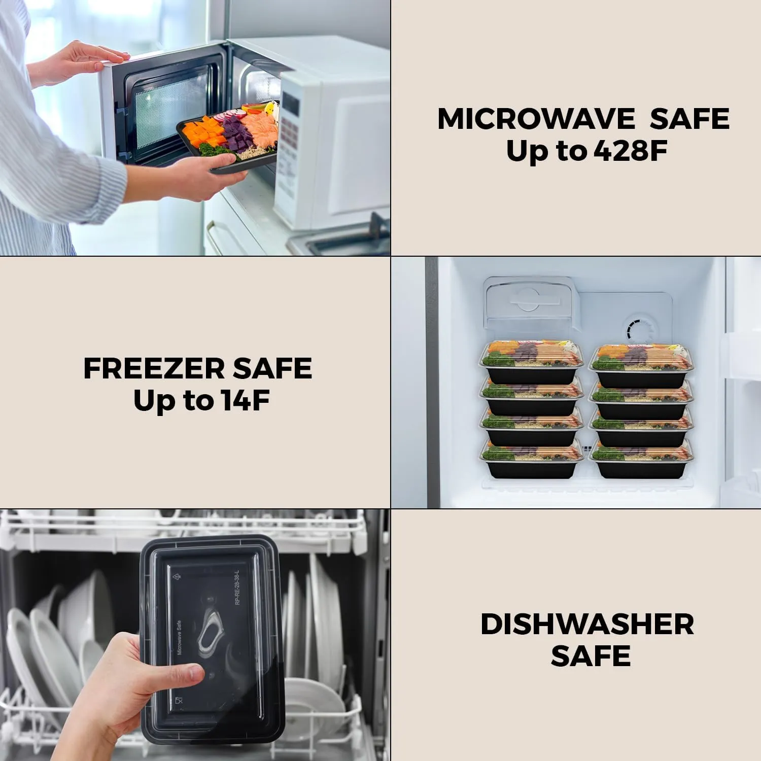 Klex 28 Oz, 150 Sets Meal Prep Containers with Airtight Lids, BPA Free, Reusable Plastic Food Container, 28 oz, Rectangular, Black/Clear, 150 Sets