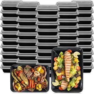 Klex 28 Oz, 150 Sets Meal Prep Containers with Airtight Lids, BPA Free, Reusable Plastic Food Container, 28 oz, Rectangular, Black/Clear, 150 Sets