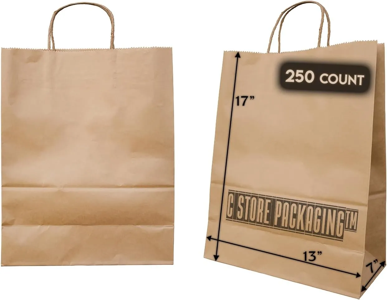 Kraft Paper Bags with Handle, 250ct, 13x17x7, Brown Paper Bags, Brown Gift Bags, Commercial Paper Bags, Grocery Bags, Handle Bags for Retail Stores, Gifts & Merchandise