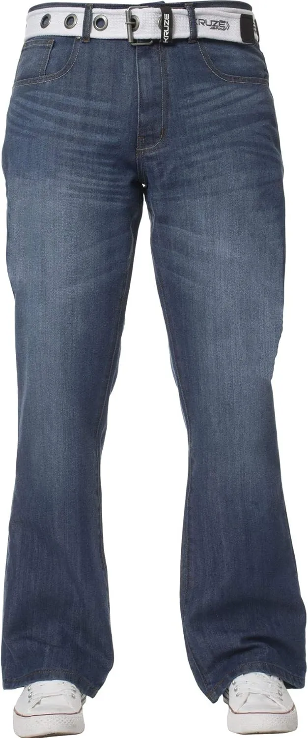 Kruze New Mens Bootcut Jeans Flare Wide Leg Denim Pants Big King All Waist Sizes
