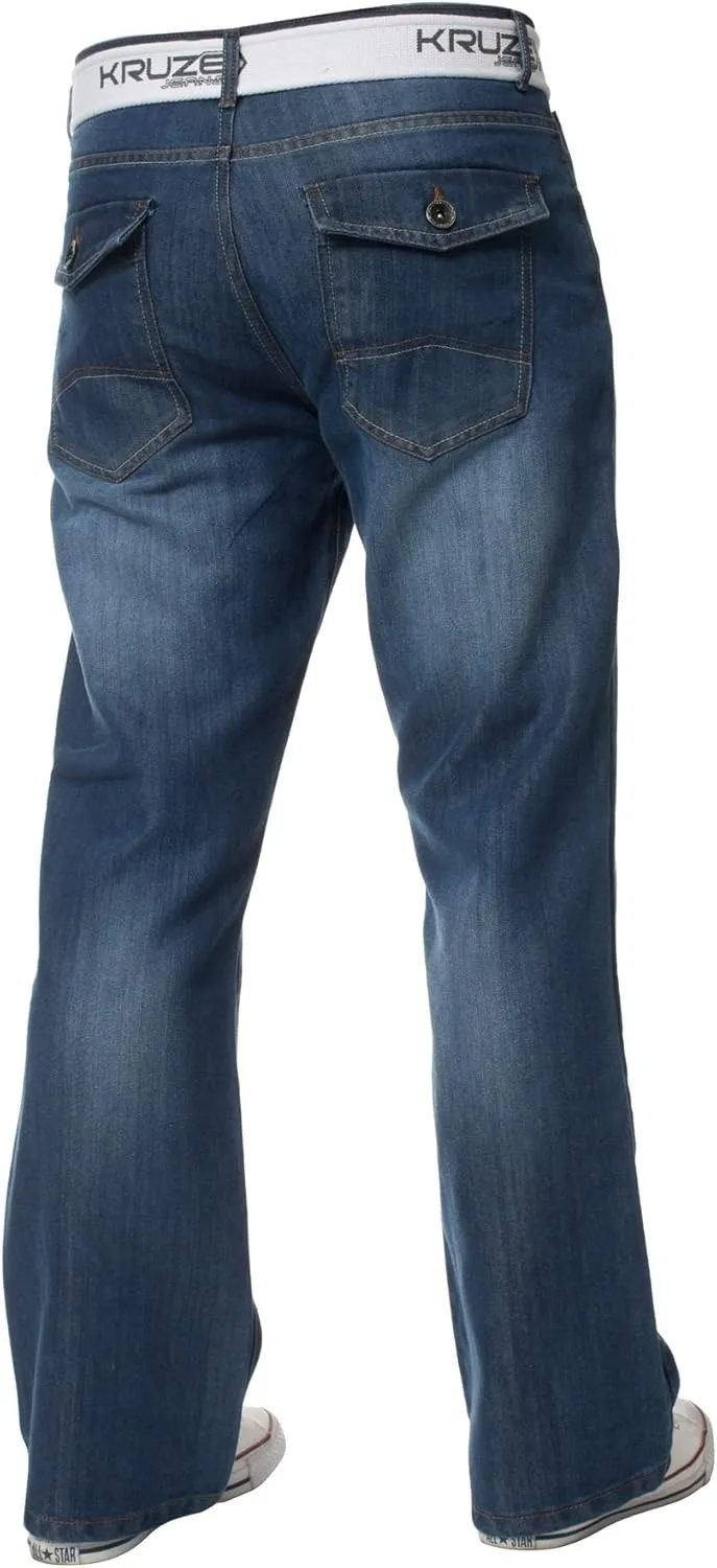 Kruze New Mens Bootcut Jeans Flare Wide Leg Denim Pants Big King All Waist Sizes