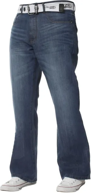 Kruze New Mens Bootcut Jeans Flare Wide Leg Denim Pants Big King All Waist Sizes