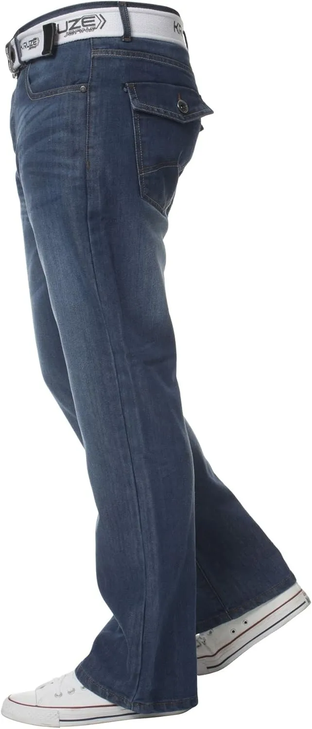 Kruze New Mens Bootcut Jeans Flare Wide Leg Denim Pants Big King All Waist Sizes