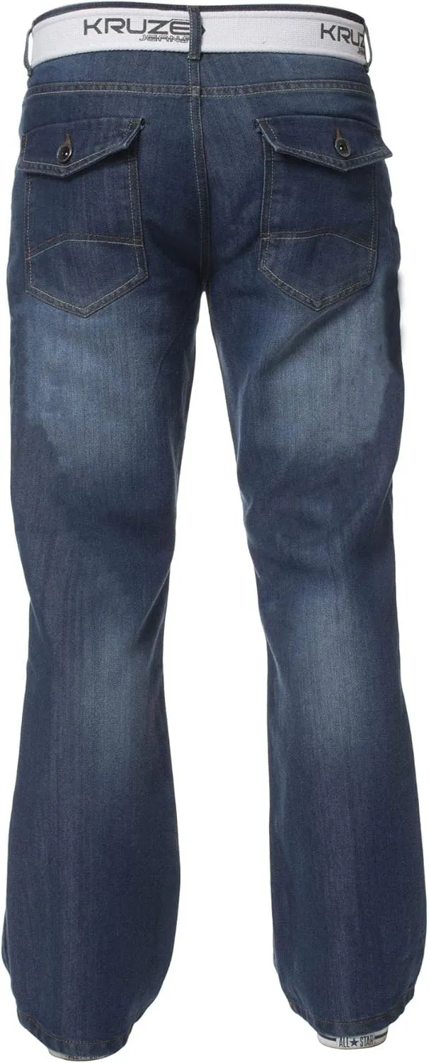 Kruze New Mens Bootcut Jeans Flare Wide Leg Denim Pants Big King All Waist Sizes