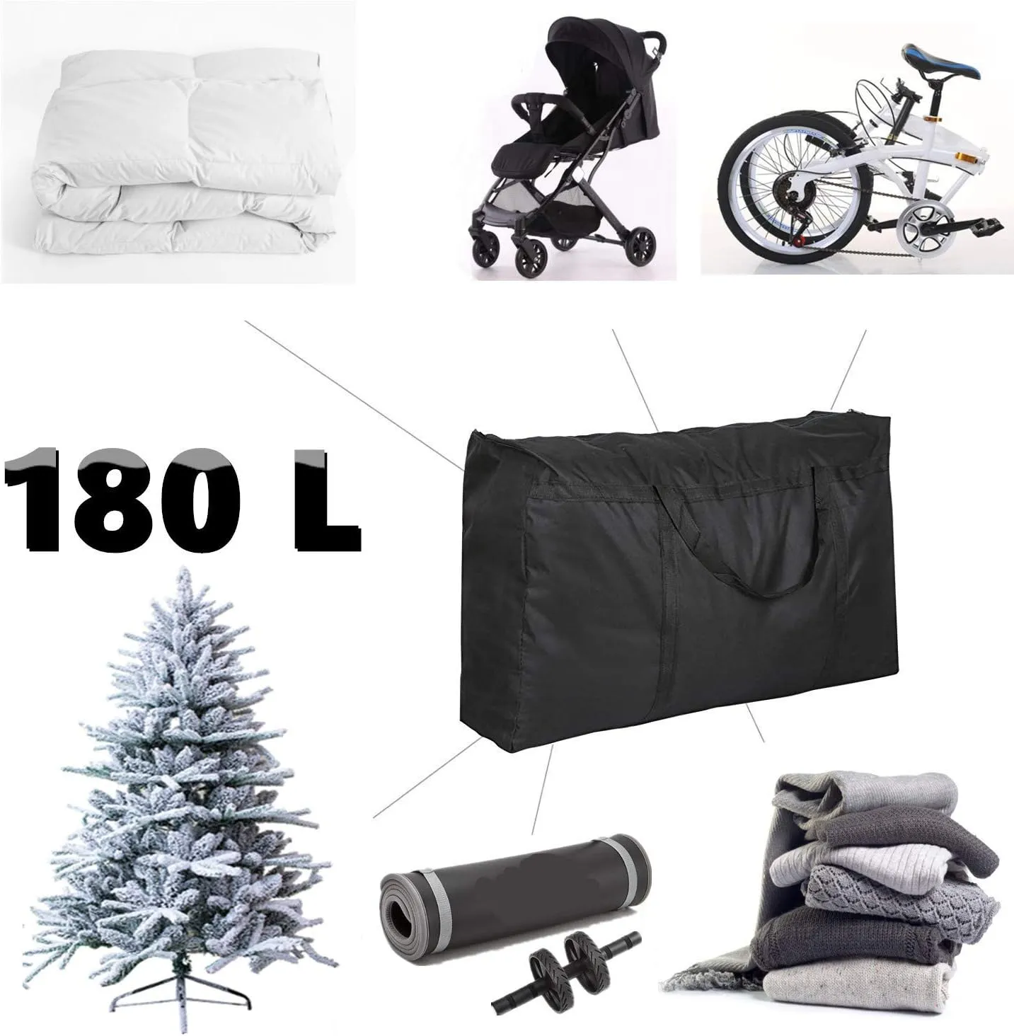 KXF Extra Large 180L Storage Bags with Handles Waterproof Durable Black Carry Bag Under Bed Organizer Duffelbag for Travel Moving Decorations Gym School