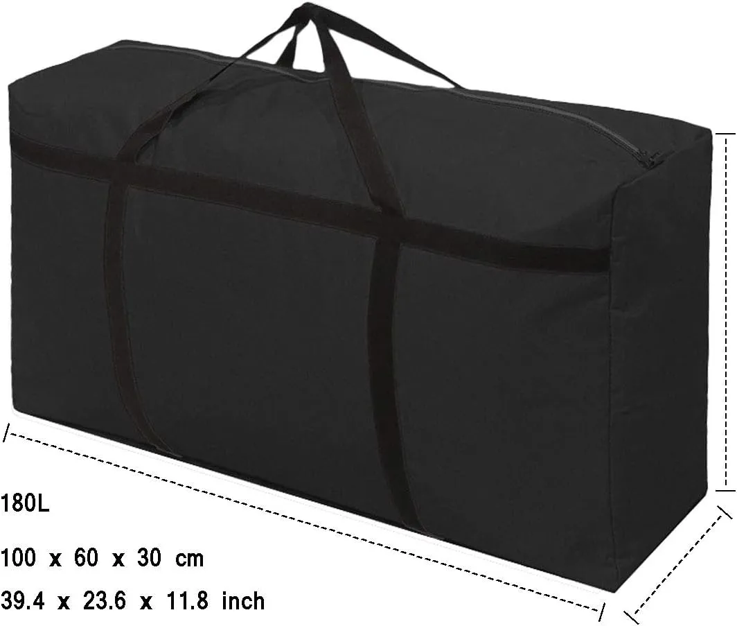 KXF Extra Large 180L Storage Bags with Handles Waterproof Durable Black Carry Bag Under Bed Organizer Duffelbag for Travel Moving Decorations Gym School