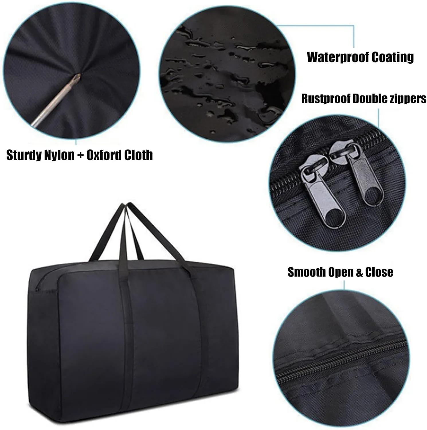 KXF Extra Large 180L Storage Bags with Handles Waterproof Durable Black Carry Bag Under Bed Organizer Duffelbag for Travel Moving Decorations Gym School