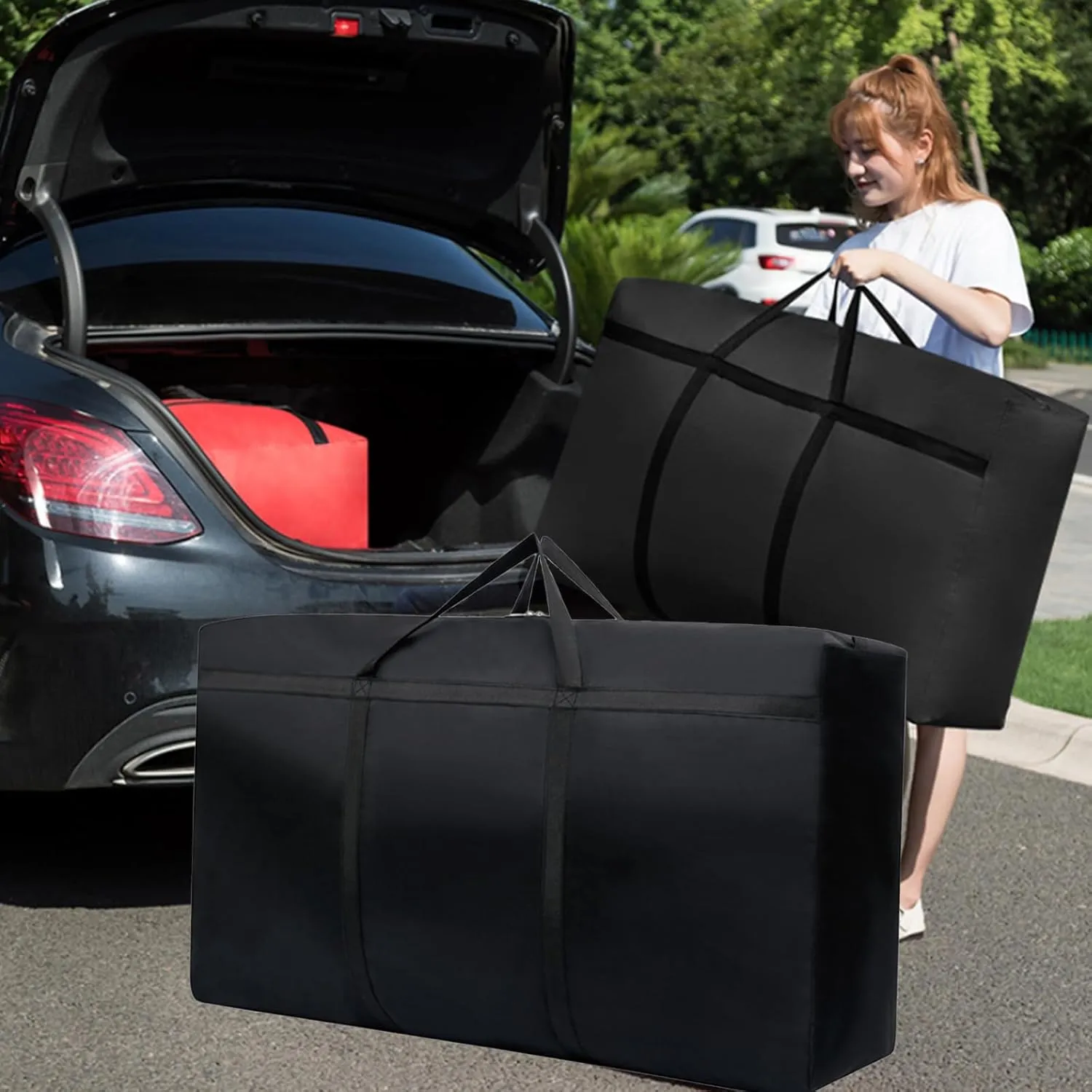 KXF Extra Large 180L Storage Bags with Handles Waterproof Durable Black Carry Bag Under Bed Organizer Duffelbag for Travel Moving Decorations Gym School