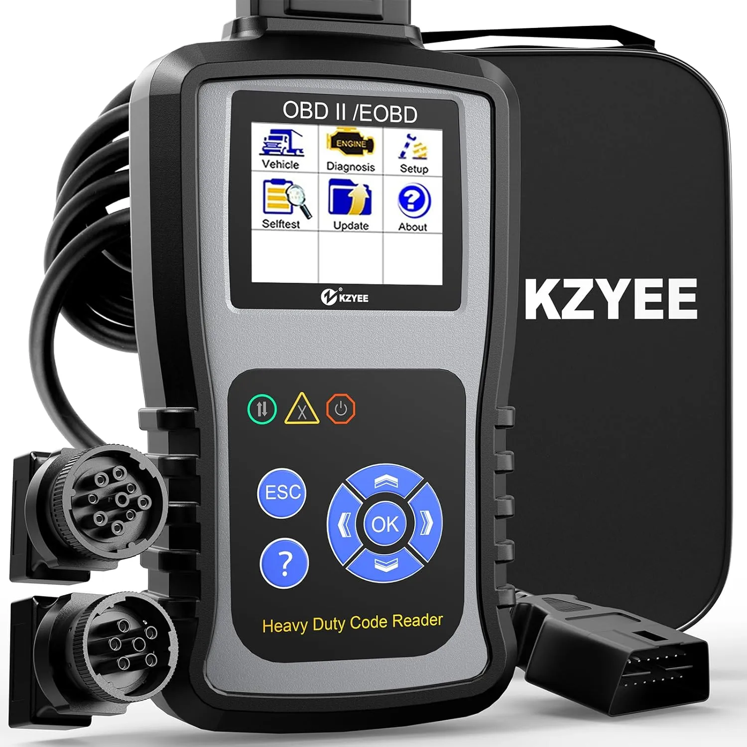 KZYEE KC601 Heavy Duty Truck Scanner, Full System Diesel Diagnostic Scan Tool for Caterpillar, Cummmins, International & More, Free Lifetime Updates & Storage Bag for Truck Code Reader, HD OBD Scanner