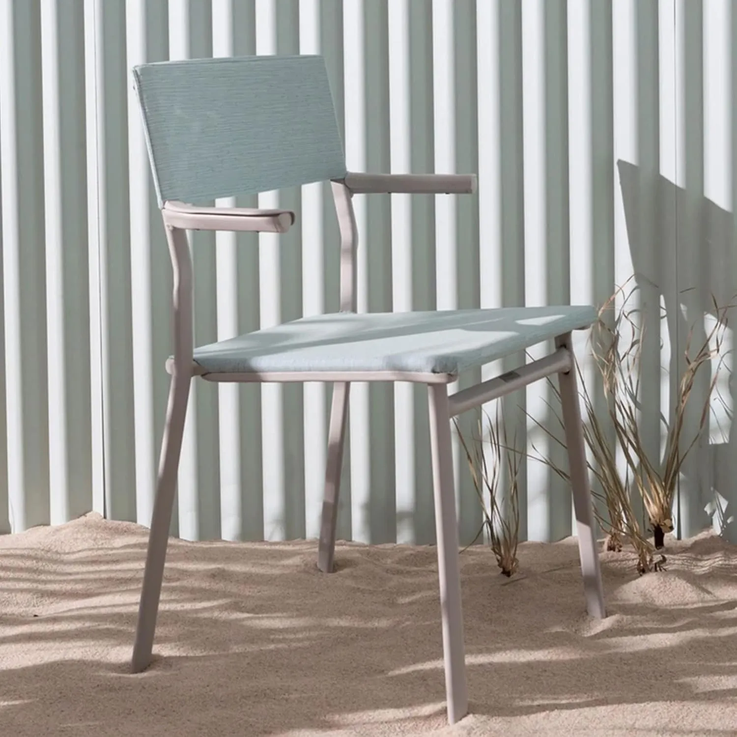 Lafuma ORON Outdoor Dining Armchair, Sand Frame - Galet, Set of 2