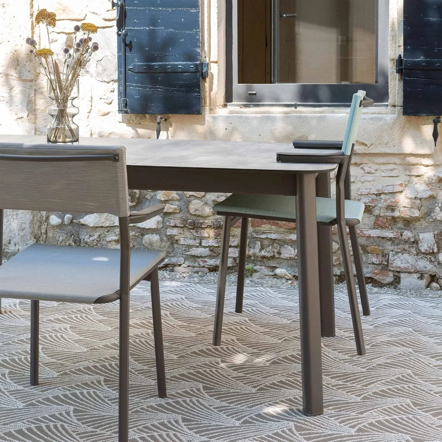 Lafuma ORON Outdoor Dining Armchair, Titane Frame - Obsidian, Set of 2