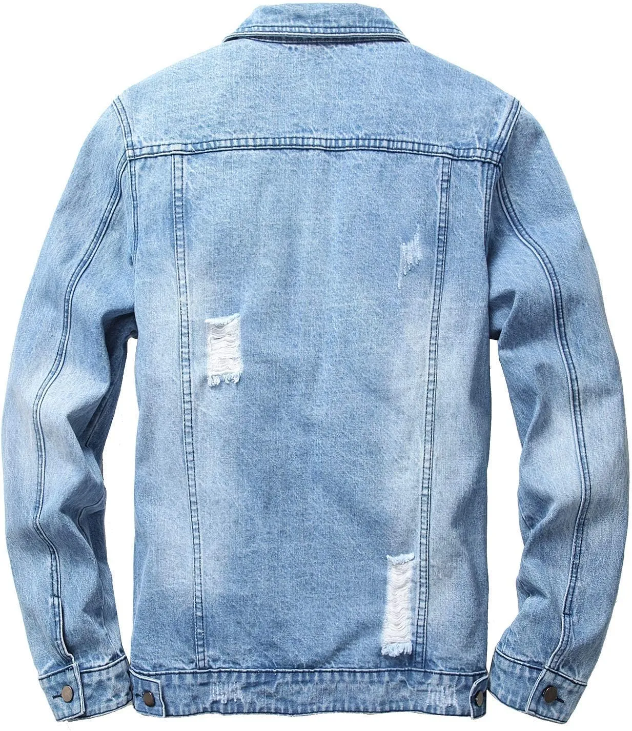 LAMKUKU Mens Denim Jacket Ripped Slim Jean Jacket Coat for Men