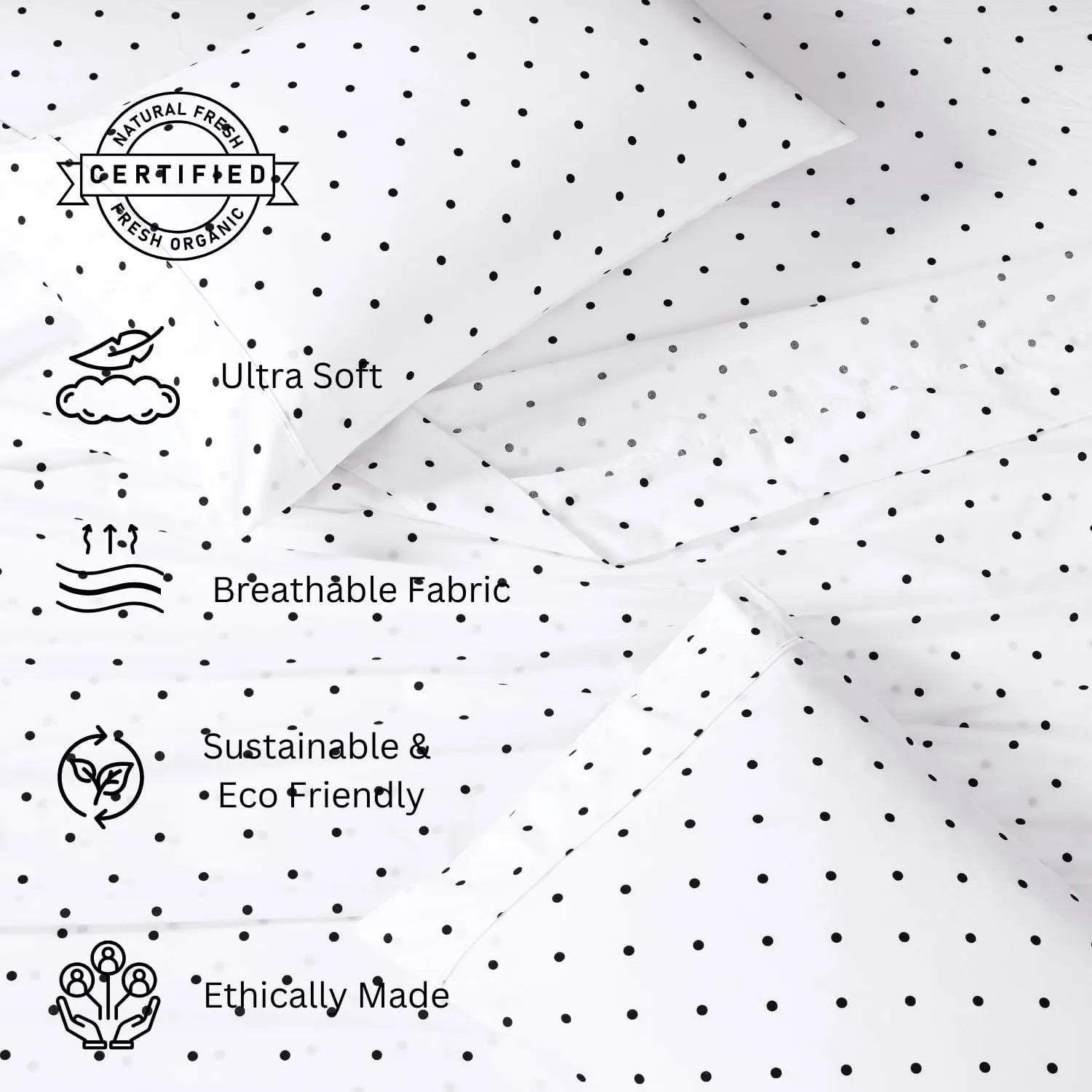 LANE LINEN 100% Organic Cotton Printed California King Sheets Set, Fully Elasticized Reinforsed Seams in Fitted Pocket, Naturally Cooling All Season Cal King Sheet Deep Pocket Bedding- Polka Dot