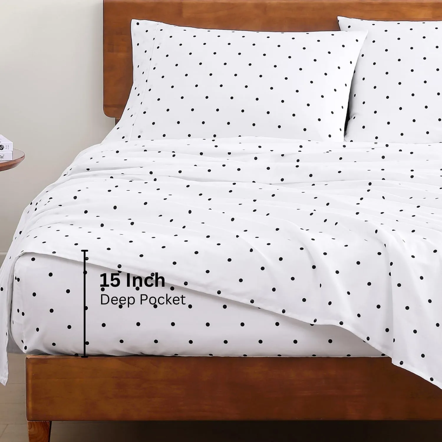 LANE LINEN 100% Organic Cotton Printed California King Sheets Set, Fully Elasticized Reinforsed Seams in Fitted Pocket, Naturally Cooling All Season Cal King Sheet Deep Pocket Bedding- Polka Dot