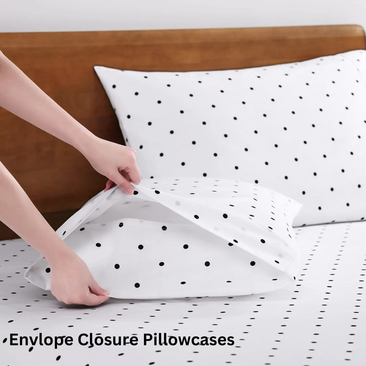 LANE LINEN 100% Organic Cotton Printed California King Sheets Set, Fully Elasticized Reinforsed Seams in Fitted Pocket, Naturally Cooling All Season Cal King Sheet Deep Pocket Bedding- Polka Dot