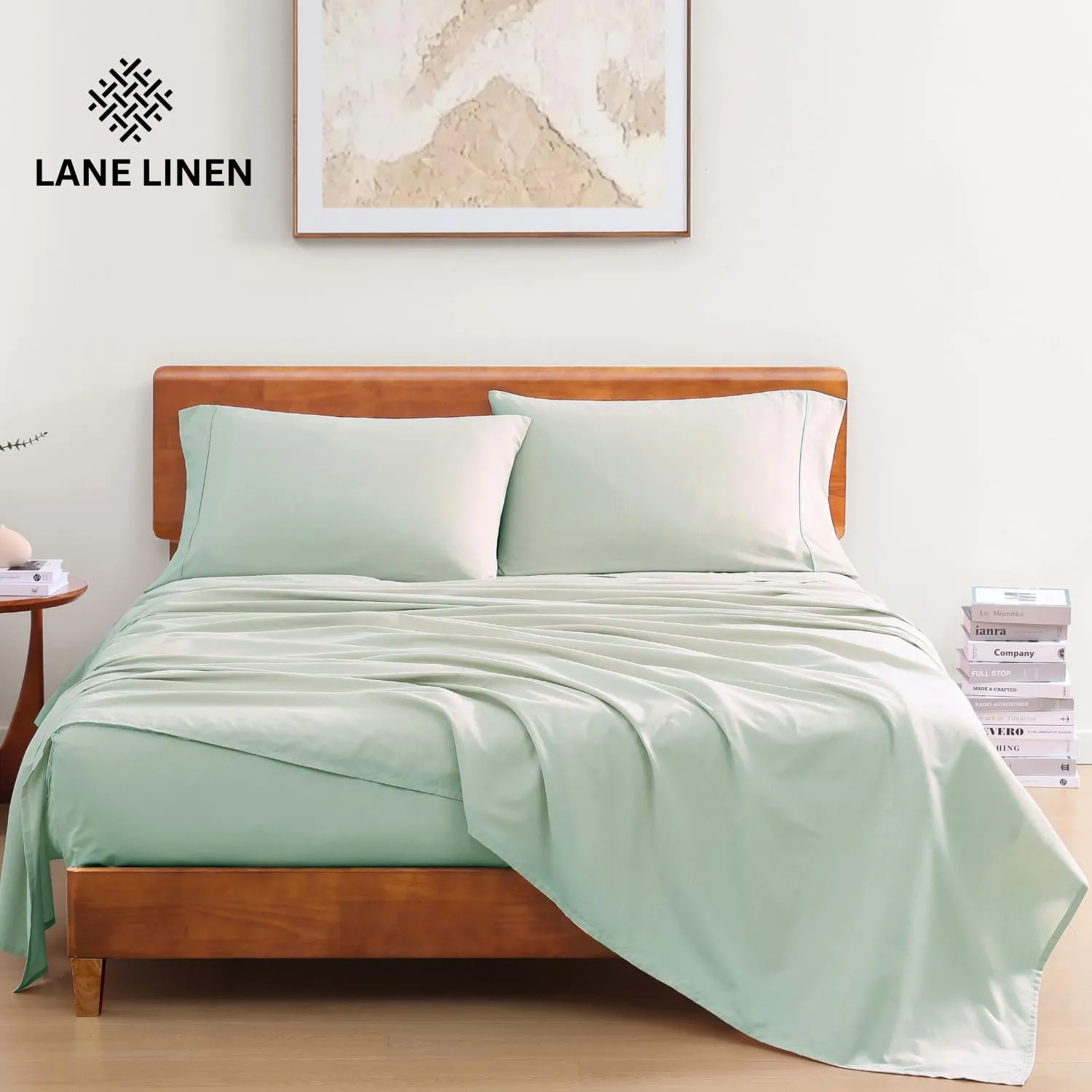LANE LINEN 100% Organic Cotton Sheets King Size, 15" Deep Pocket Fully Elasticized Soft & Comfy Percale Bedding, Eco Friendly Naturally Temperature Regulating Cotton Sheets King- Cool Blue