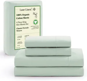 LANE LINEN 100% Organic Cotton Sheets King Size, 15" Deep Pocket Fully Elasticized Soft & Comfy Percale Bedding, Eco Friendly Naturally Temperature Regulating Cotton Sheets King- Cool Blue